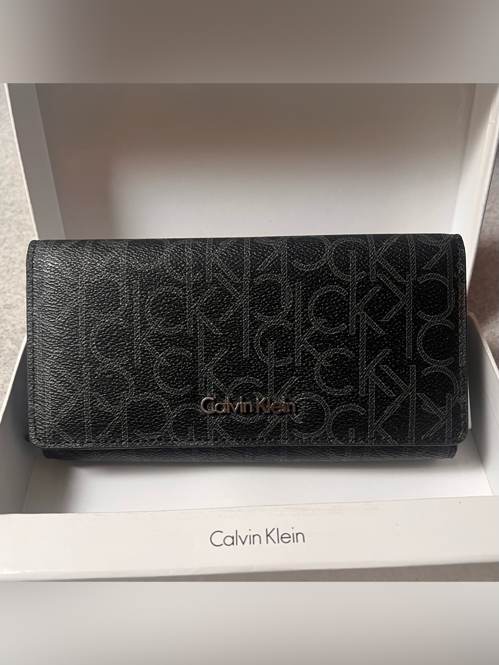 Calvin Klein Black Monogram Continental Wallet NEW